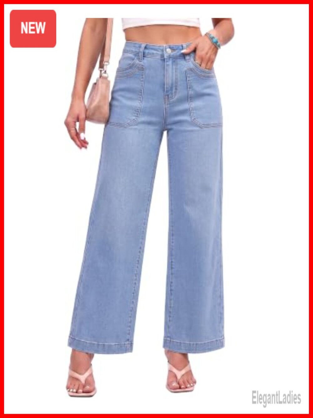 Wide Leg Jeans High Waisted Straight Leg Stretch Denim Pants
